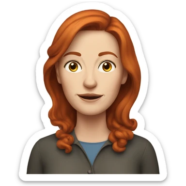 white woman, middle-aged, red hair, julie michel sticker