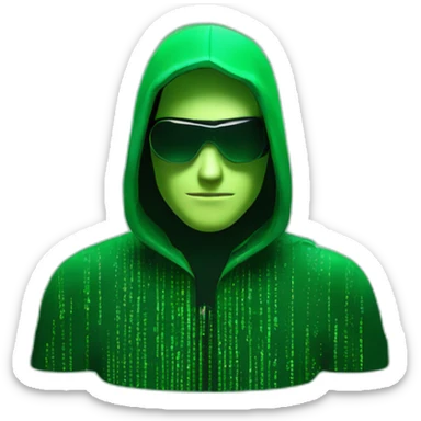 Matrix hacker with black sweat and green code glass reflect sticker