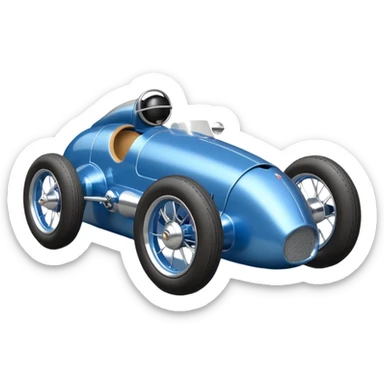  Metallic blue and lightly chrome-accented Antique-looking  kid-sized race car for teddy bear with custom aero body and rear wing and motorcycle wheels  sticker