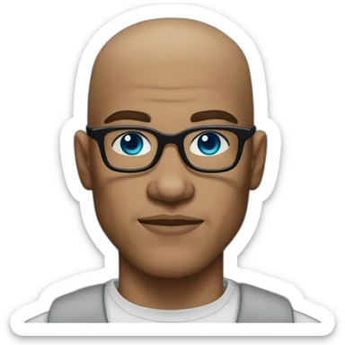 white blue-eyed alopecian muscular man with malcolm x glasses sticker