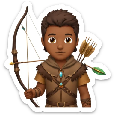 The classic hunter image with a bow and arrow on his back, dressed in brown with some animal made decorations sticker