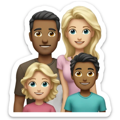 father with dark hair and mother with blond hair and two children sticker