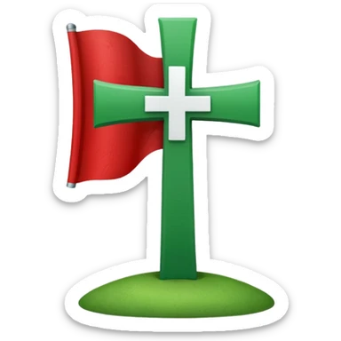 hacme un emoji de una vandera con el fondo rojo que tenca una cruz blanca y una equis por detras de la blanca de color verde sticker