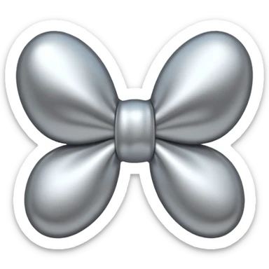 A cute bow emoji made of polished silver chrome, smooth rounded loops, glossy metallic surface, soft mirror reflections, subtle highlights, minimal and adorable proportions, iOS emoji style, centered composition, clean white background, soft studio lighting, no text, no outline, ultra high quality sticker