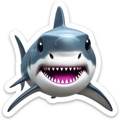 A great white shark that looks like a disco ball with long eye lashes wearing a pink bow sticker