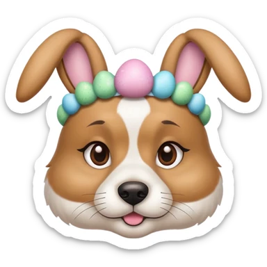 Easter bunny headband on dog Face sticker