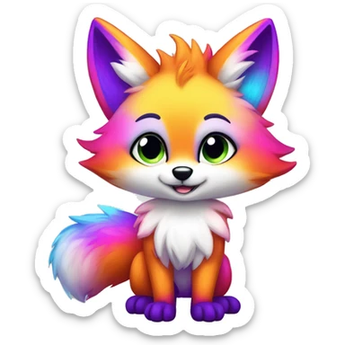 Colorful gradient-shiny-sparkle-fox anthropomorphic furry fursona full body sticker