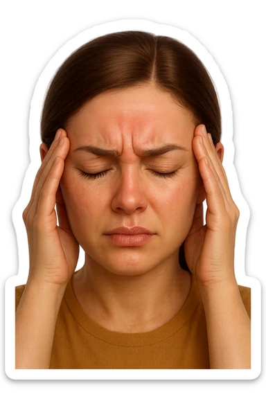 emoji stile iphone di donna con mal di testa, iperrealistico 4k sticker