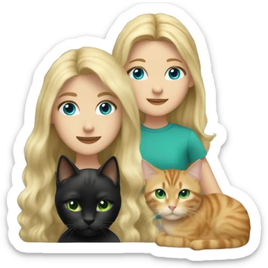 girl , blue eyes, with flowing blond hair and black tabby cat with green eyes sticker