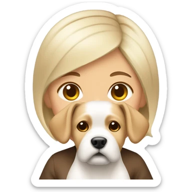 short haired blonde wasian girl holding brown eared coton dog sticker