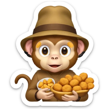 Monkey with a hat and chicken nuggets sticker