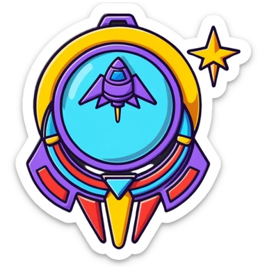 Star Citizen Hathor activity medal, cartoonish, metallic with star and spaceship elements, playful, bold outlines, suitable for game achievement sticker