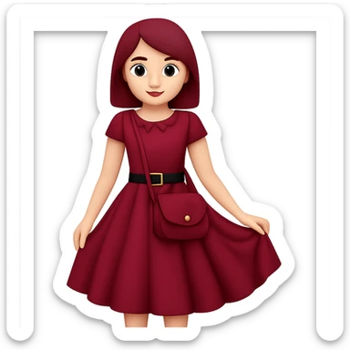 Add a burgundy handbag to the girl wearing a burgundy dress in the style of emoji, keeping the emoji style look. sticker