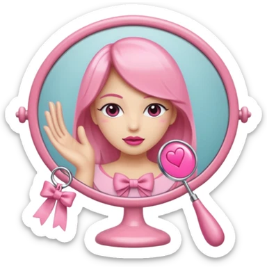 espejo de mano coquette, con detalles femeninos y lazo rosa sticker