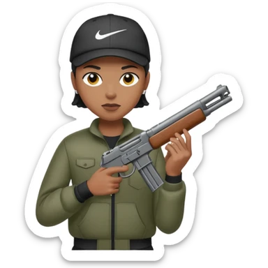 Una persona con una pistola en la mano y con una gorra nike  sticker