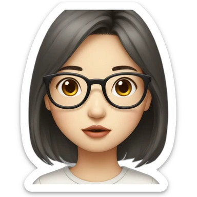 Korean girl with glasses, duck lips sticker