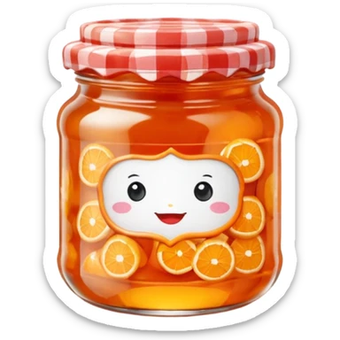 Bonne Maman orange marmalade jar, classic French design, red gingham lid, orange marmalade, cute emoji style sticker