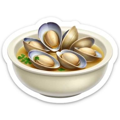 Steamed clams in white wine broth sticker