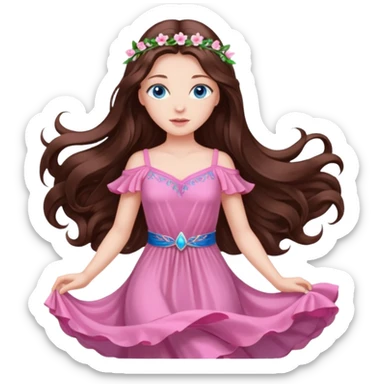 Spring pink goddess long brunette hair blue eyes sticker