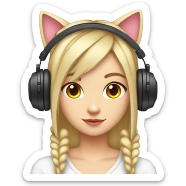 gamer girl with headphones with cat ears and joystick sticker