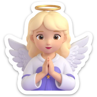 a childlike blond angel, small wings, hands together in a blessing pose, soft glow, innocent look sticker