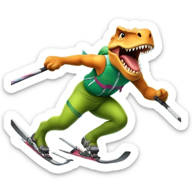 A dinosaur cross country sking sticker