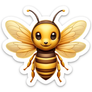 Cinematic Cute Hornet Portrait Emoji, Head tilted playfully and inquisitively, featuring a compact, delicately striped body with adorable, round eyes and subtly detailed wings, Simplified yet irresistibly adorable features, highly detailed, glowing with a warm, inviting glow, high shine, affectionate and lively, stylized with a touch of whimsical insect charm, soft glowing outline, capturing the essence of a mischievous yet endearing hornet that seems as if it could buzz out of the screen into your arms! sticker