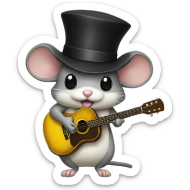 old grey jerry mouse with white moustache, big black hat, and yellow guitar sticker
