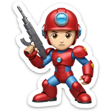 mega man but with the color rootbeer brown shiny like metal with arms for guns and a dark shiney red healmet sticker