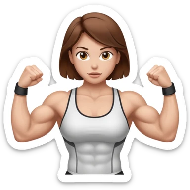 Strong muscle girl brown hair flexing white sticker
