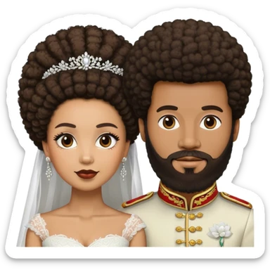 Black bride and her lightskin husband with beard and Afro sticker