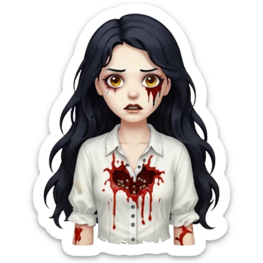 garota zumbi com cabelo preto ondulado longo blusa branca sticker