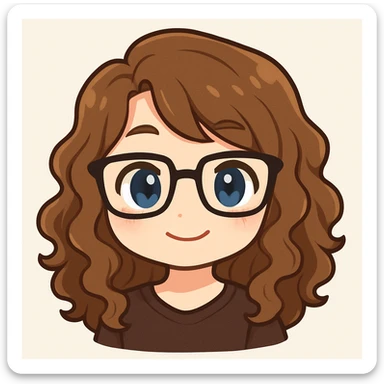 Create a chibi sticker emoji portrait of the person in the reference photo. The person has glasses and curly hair. The style should be cute and expressive, capturing the personality and charm of the individual. sticker