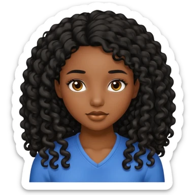 black girl with long curly black hair side part sticker
