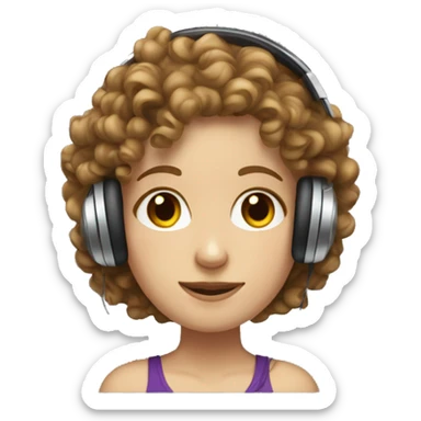 Medium Curly haired white girl with headphones on sticker