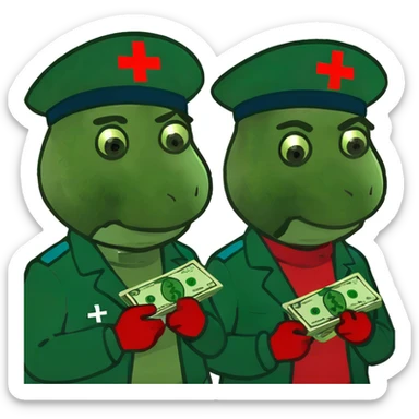 paramedics with red jacket red cross holds money  sticker