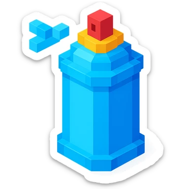 voxel style isometric spray paint can, blue color sticker