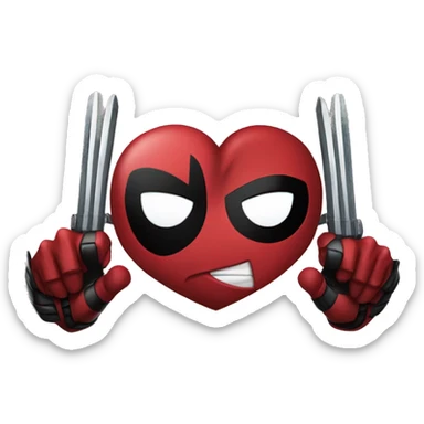 Deadpool and wolverine making a heart hands sticker