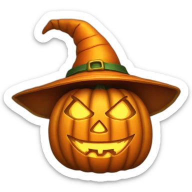 evil jack-o-lantern wearing wizard hat sticker