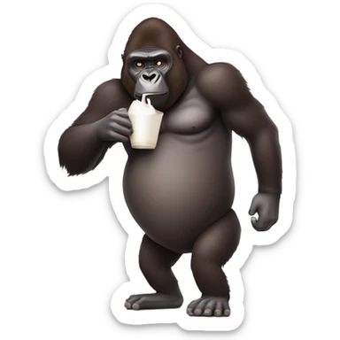 gorilla with big nose drinking milk out of a brown eggplan sticker