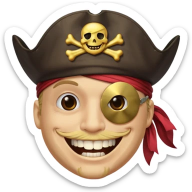 Pirate with smiley face and a eyepatch and make with one tooth sticker