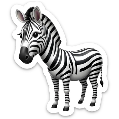 cinematic-zebra-realistic-full-body-standing-emoji,-elegant-frame-balanced-gracefully,-bold-black-and-white-stripes-contrasting-sharply,-head-tilted-dramatically,-expressive-dark-eyes-glinting-with-curiosity,-simplified-yet-realistic-focused-features,-highly-detailed,-glowing-with-an-almost-sarcastic-glow sticker