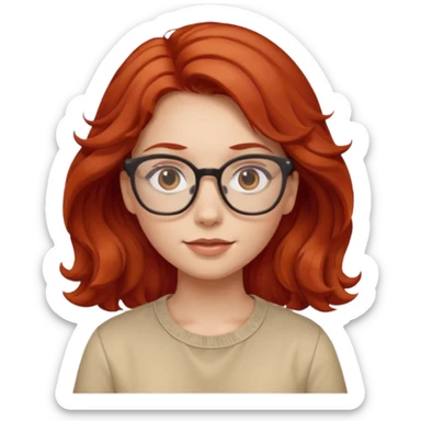 girl wear glasses, wavy red hair, beige shirt sticker