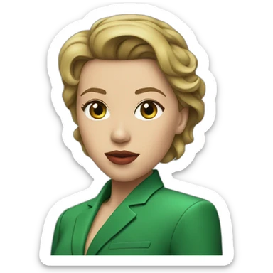 Scarlet Johansson with green suit sticker