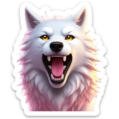 Lightning running sparkling glitter white wolf snarling huge eyes sun halo black white pink red yellow sticker