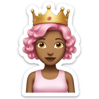 Tan girl with pink Bob hair and a crown on sticker