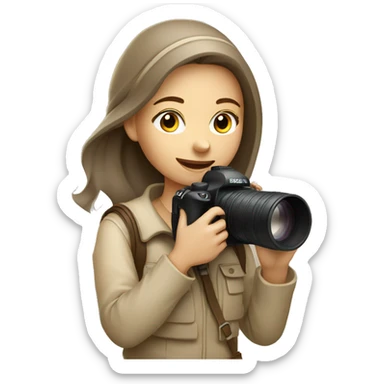 girl photographer with camera in beige colors sticker