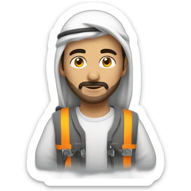 arab man in bulky vest with electrical wires connecting pockets sticker