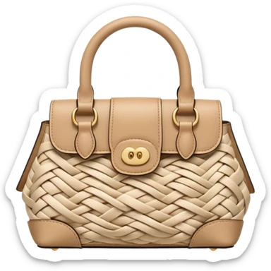 A 3D cartoon woven handbag with interlaced fiber details, neutral tones, Memoji-style realism. sticker
