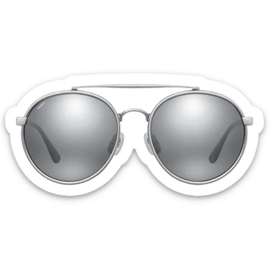 A pair of luxury sunglasses emoji with silver chrome frame, smooth rounded lenses, reflective metallic surface, high-end swag aesthetic, minimal and clean design, iOS emoji style, centered, white background sticker